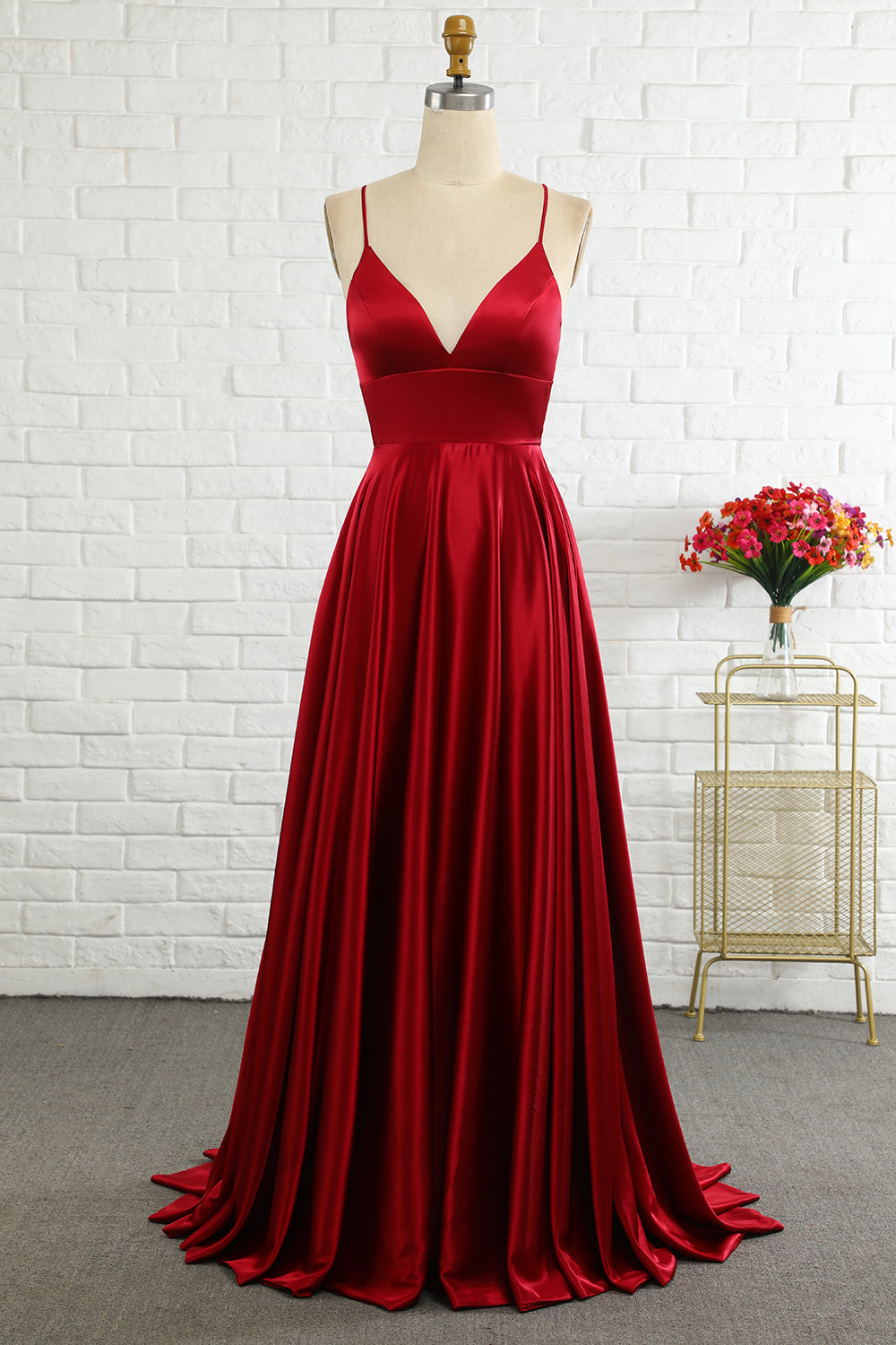 Luolandi Simple A Line Spaghetti Straps Burgundy Long Prom Dress With Cirss Cross Back Sexy Evening Dress